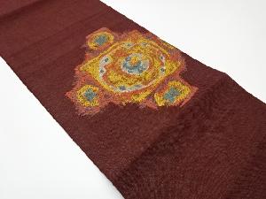 リサイクル　手織り紬抽象模様織出し名古屋帯